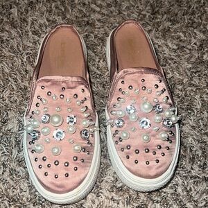 Bebe Rhinestone and Pearl Pink Shoes Size 6